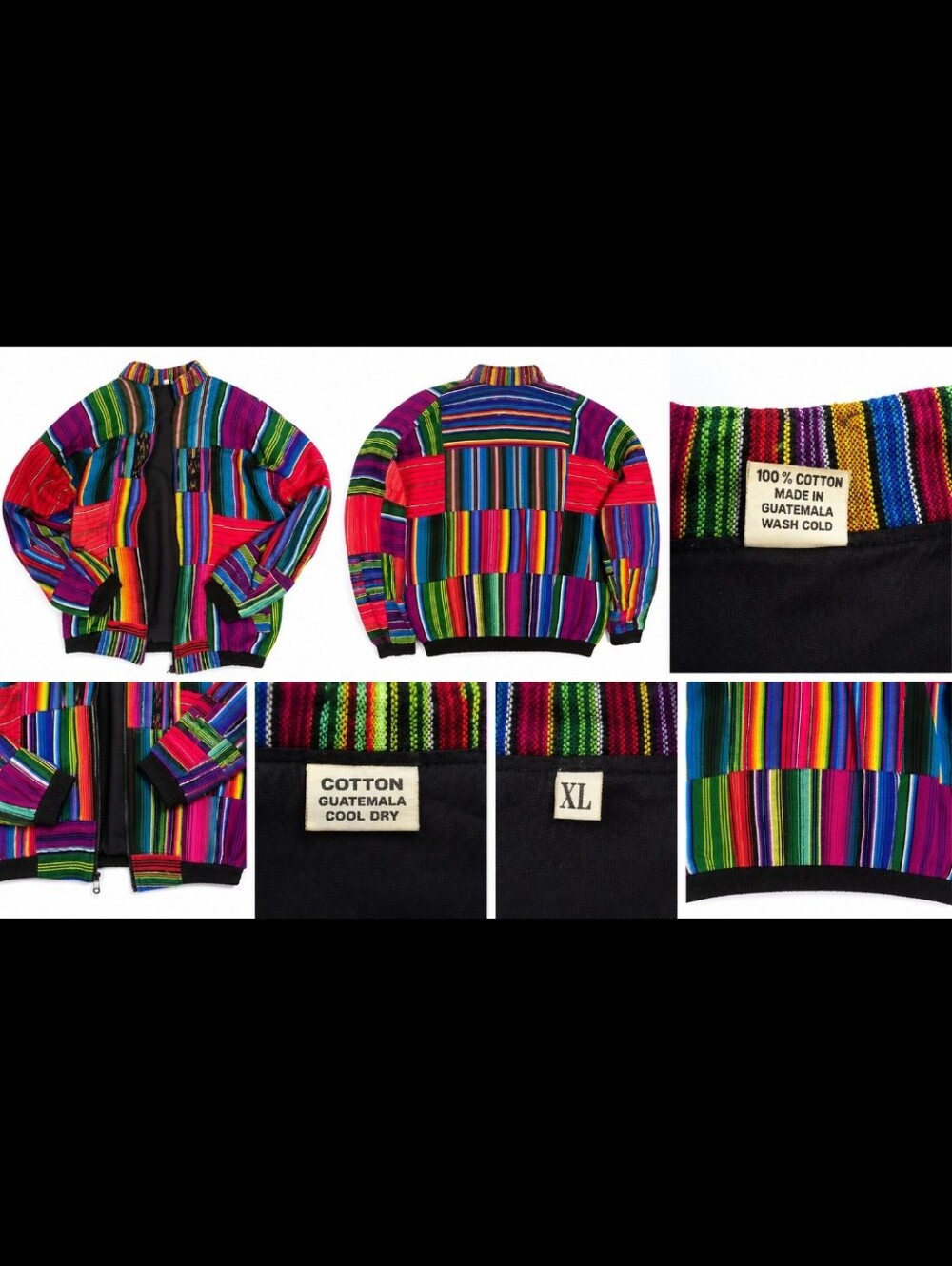 Vintage Handmade Guatemalan Patchwork Bomber Jacket | XL | 100% Cotton | Colorfu - Picture 2 of 2